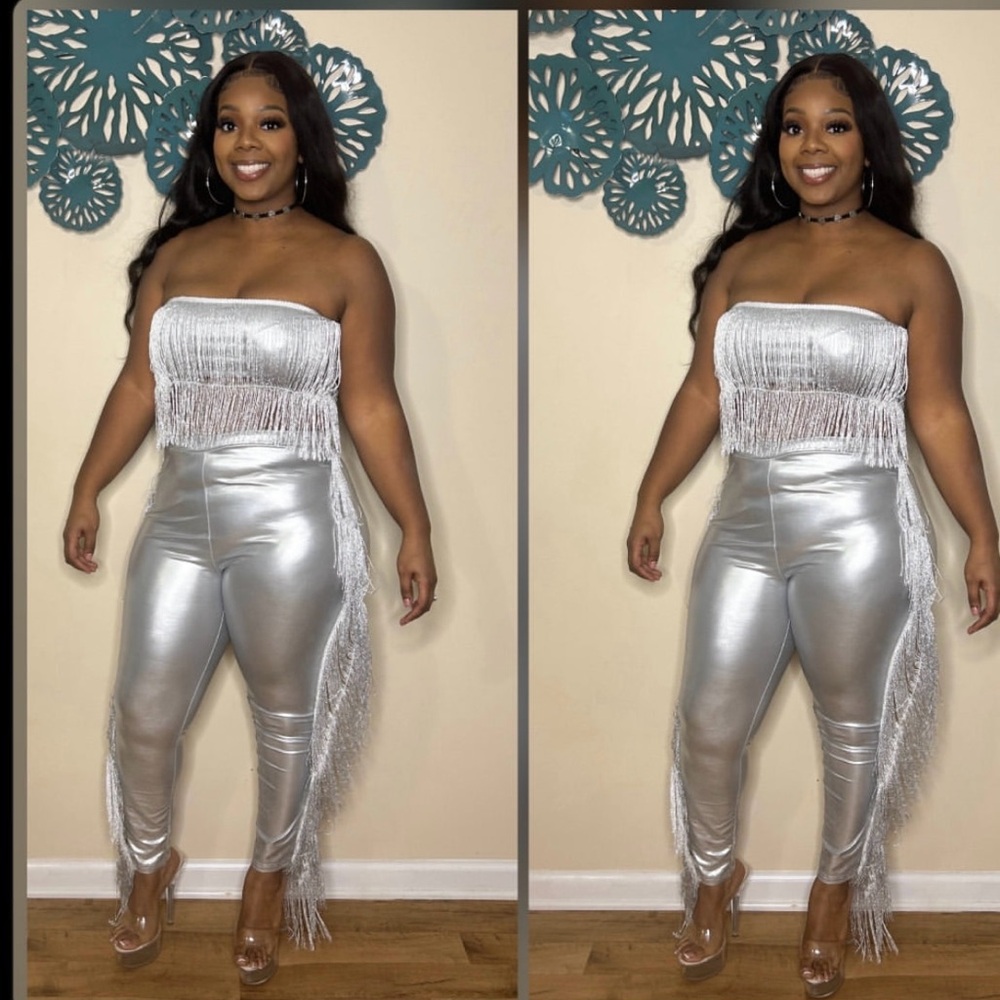 Silver 2 piece fringe set